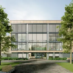 Objet avec façade vitrée et brise-soleil orientables